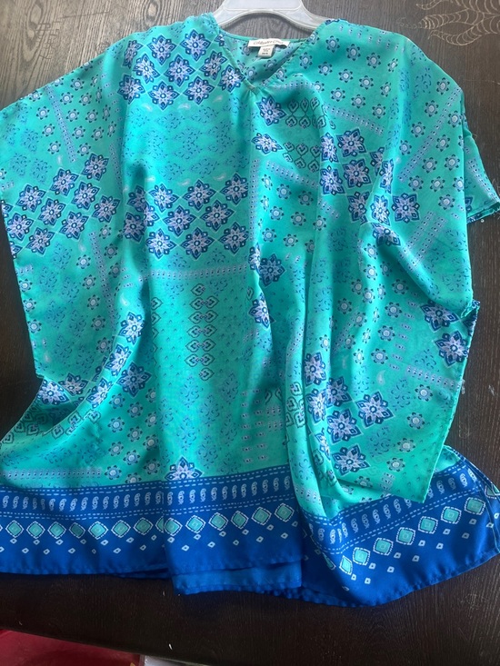 Coldwater Creek Teal Floral V-Neck Top - Picture 3 of 4